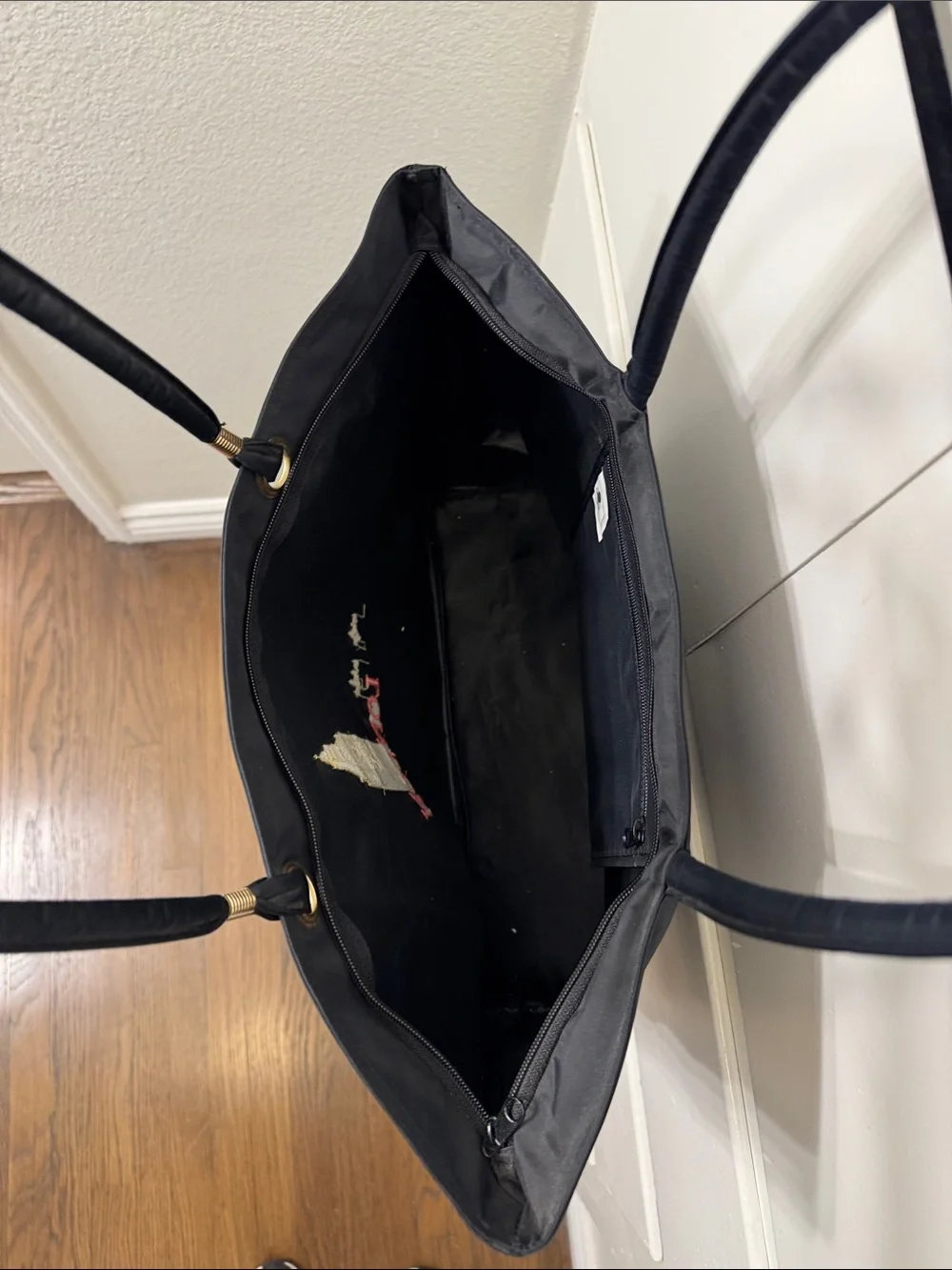 Black London Tote Bag with Gold Embroidery